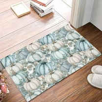 Doormat Indoor Home Decor Door Mat Aqua White Pumpkins Fall Floor Rugs for Kitchen Bathroom Thanksgiving Eucalyptus Leaves Funny Welcome Mat 16x24 Inch.
