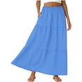 thumbnail image 4 of Vibrex Women's Skirt Women's Solid Color Hollow Out Splicing Skirt Women's High Waist Skirt Women's Multi-layer Pleated Long Skirt Perfect For Dancing,Dating,Dinners,Travel,Vacation_Blue_S, 4 of 8