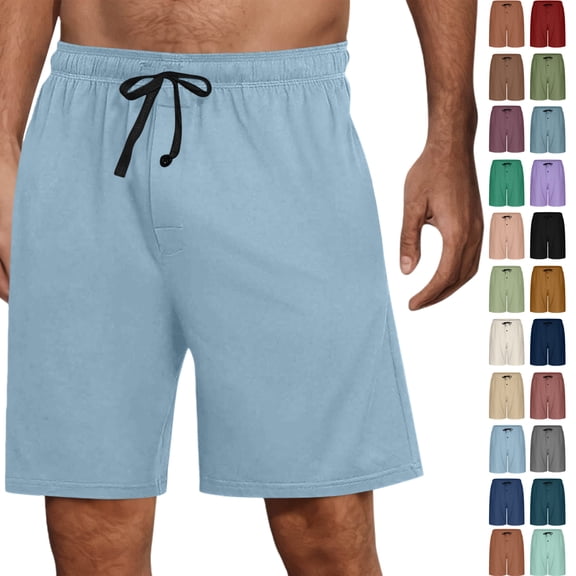 Vibrex Men's Shorts Elastic Waist Straight Drawstring Solid Color Cargo Shorts Loose Comfort Summer Casual Work Shorts with Pockets, Gifts for Men,02-Light Blue_3XL