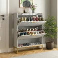 thumbnail image 4 of Canddidliike 2 Tiers Flip Doors Wood Shoe Cabinet Storage Organizer Holds 16 of Pairs of Shoes, White, 4 of 10