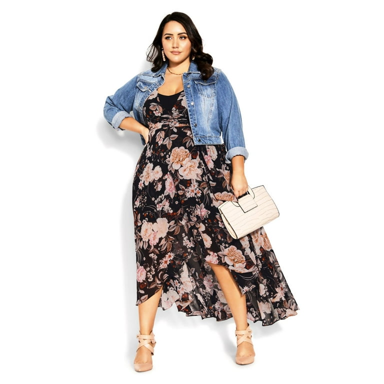 City Chic Women s Plus Size Jemma V Neck True wrap Maxi Dress