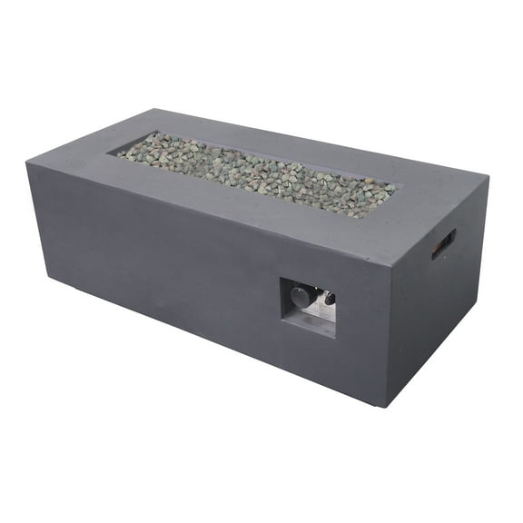 Leo Outdoor 40,000 BTU Rectangular Light Weight Concrete Gas Burning Fire Pit, Dark Gray