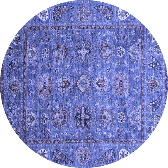 Ahgly Company Machine Washable Indoor Round Oriental Blue Traditional Area Rugs, 6' Round