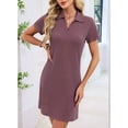 thumbnail image 6 of Women'S Solid Color Collared Loose Short-Sleeve T-Shirt Dress Brick Red S, 6 of 10