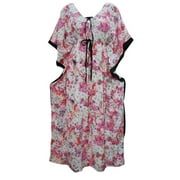 Mogul Women's Maxi Caftan Floral Pink Printed Lounge Wear Long House Dress