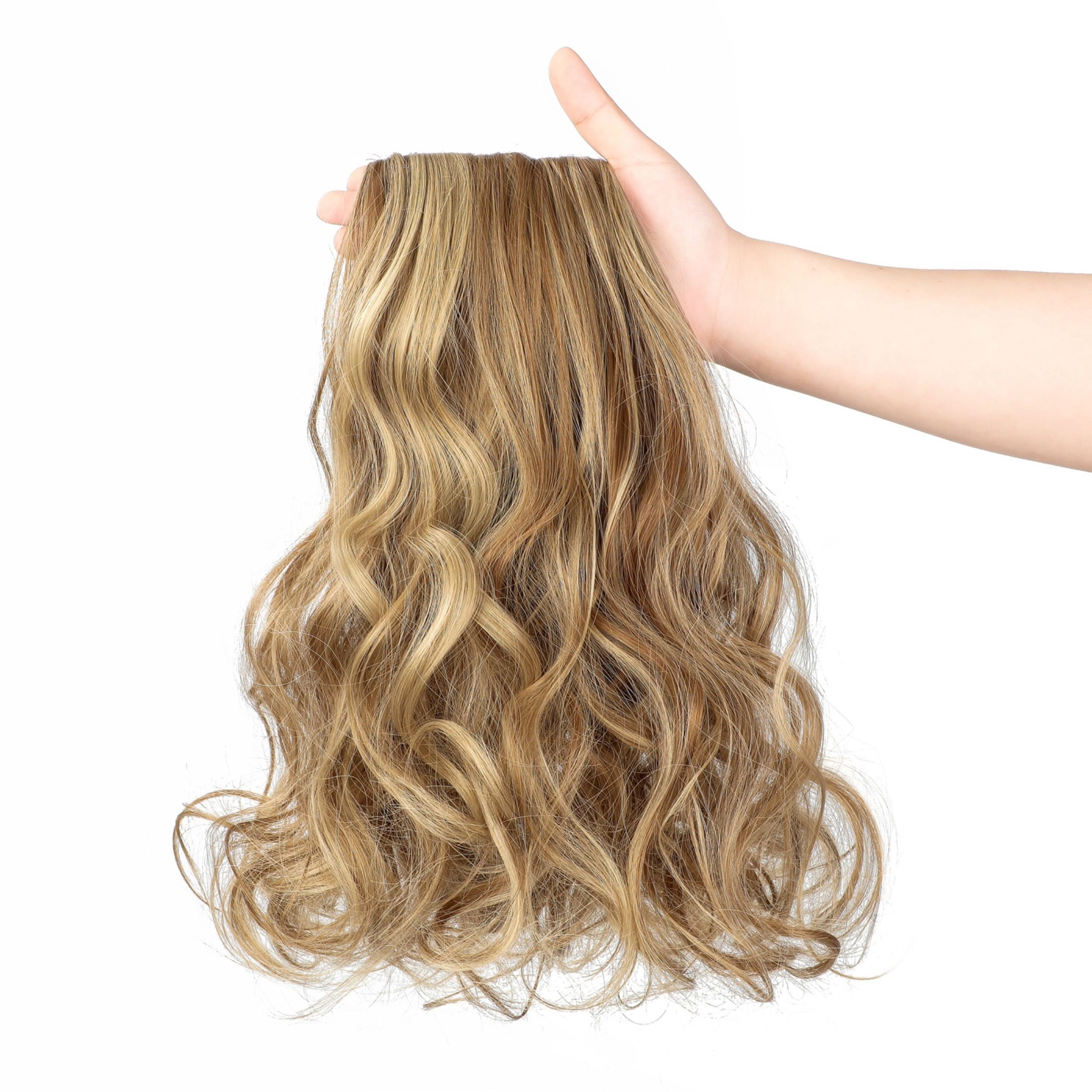 Qlenkay Clip in Hair Extensions Synthetic Hair 7 pcs Double Weft Long Wavy Straight Hair Extension for Women