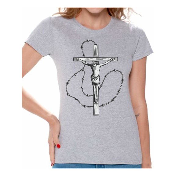 Christmas Gifs for Christian Mom Wife Woman Shirt Christian Women Tee Crucifix Tee for Her Jesus Christ Merry Xmas Religious Shirts