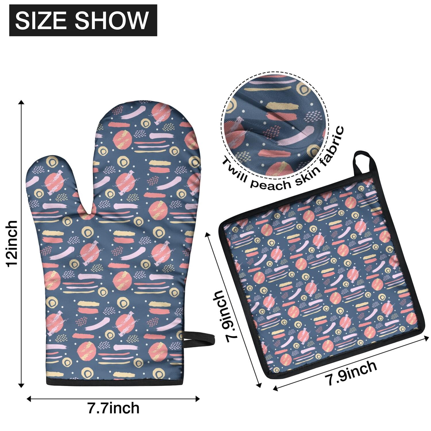 Oven Mitts and Pot Holders Set Of 4, Heat Resistant Kitchen Gloves with Non-Slip Grip, Hanging Loop, Soft Cotton Lining for Baking, Cooking, Grilling, Barbecue