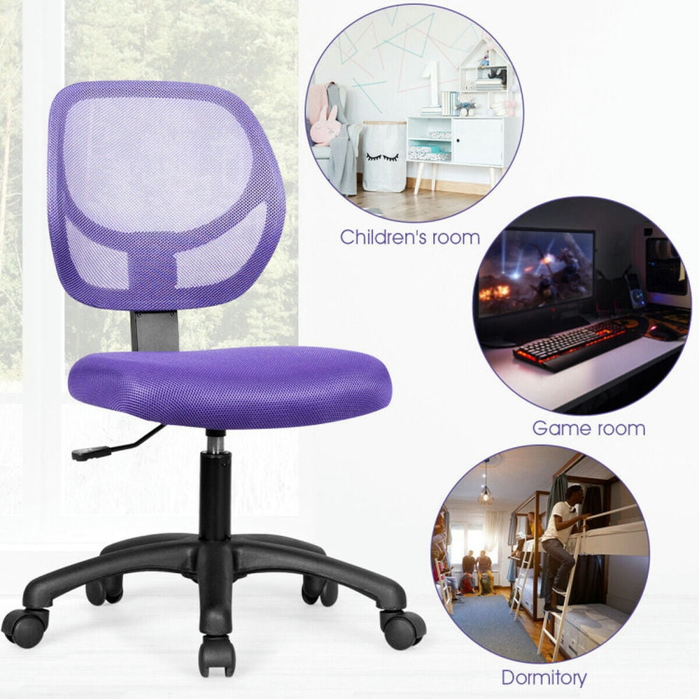 Demi Bonn Low-back Computer Task Chair with Adjustable Height and Swivel Casters, Rolling Work Computer Desk Chair, Purple