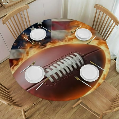 

Cover Elastic Edged Tablecloth USA Star Stripe Flag with Fire Football Tables Cover