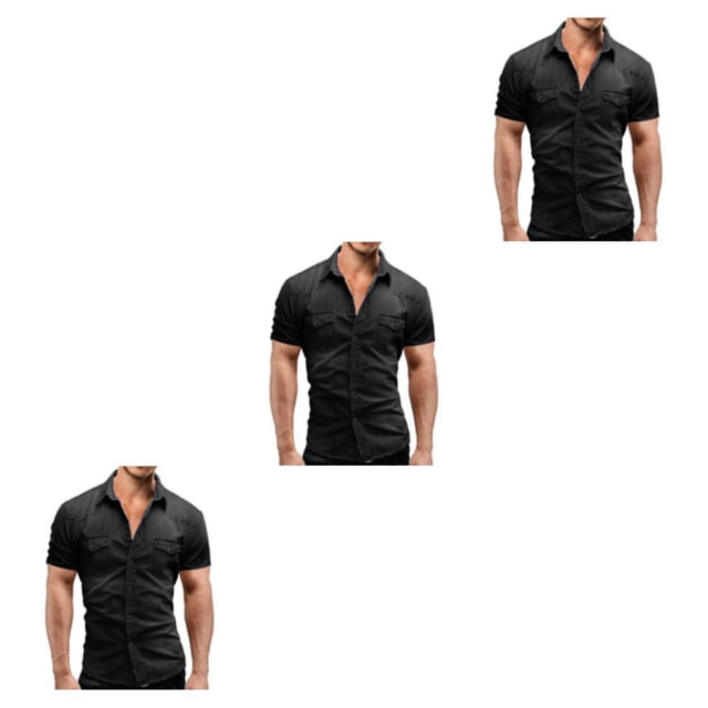 Minnieouse Camisa vaquera de verano para hombre, bolsillos, delgada, ligera, elástica, manga corta, cierre de botones, camiseta de vaquero a Type1 NO1