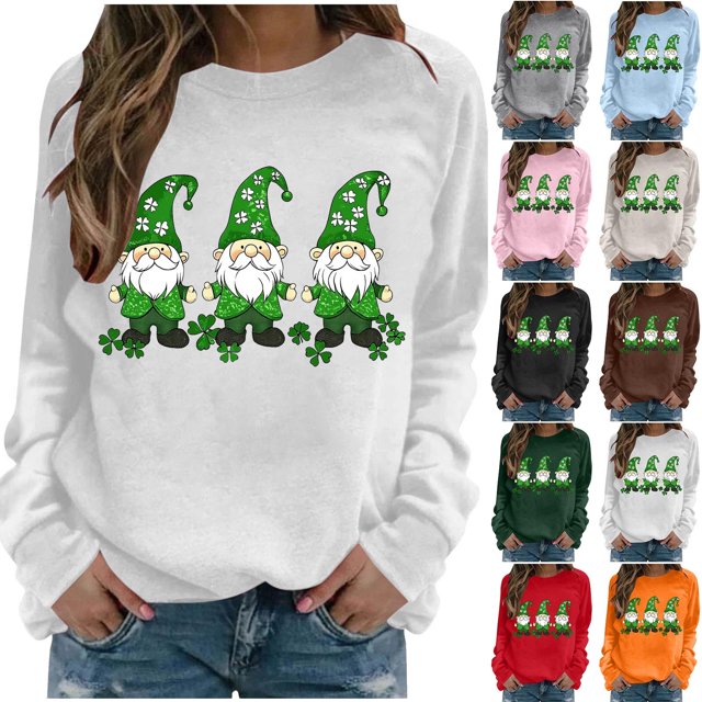 Mceream Chandail en Molleton Femme St Patricks Day Mode Décontractée Trèfle Irlandais Imprimé Graphique Mignon Manches Longues Chandail Grande Taille Tenue de Vacances & Cadeau Blanc TG