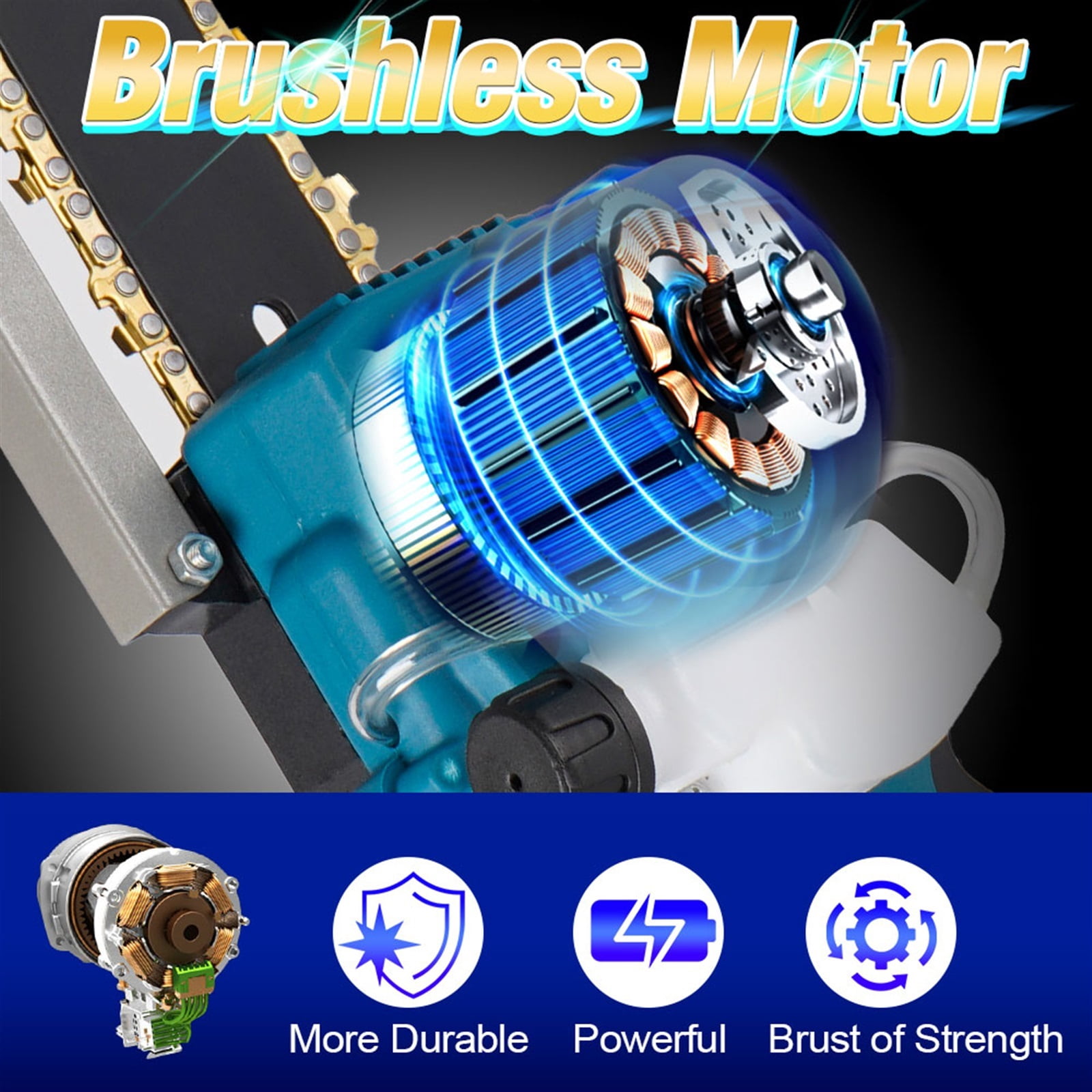 8 Inch Brushless Electric Saw for 18V Battery 2000W High Power Cordless Chainsaw Garden Cutting Trimming Tool ,Efficient Cutting