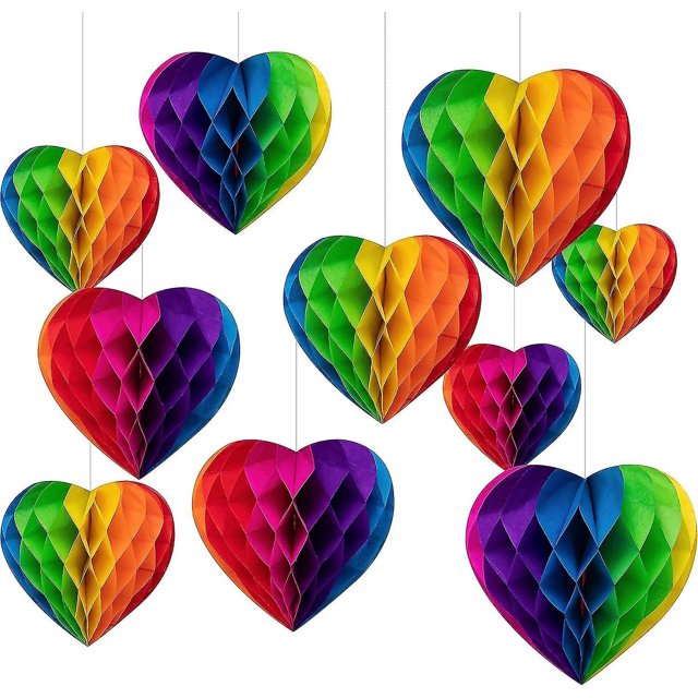 Decoraciones del orgullo, 10 Uds. Bolas de papel de panal de arco iris, pompón colgante, decoración de fiesta, accesorios para festivales