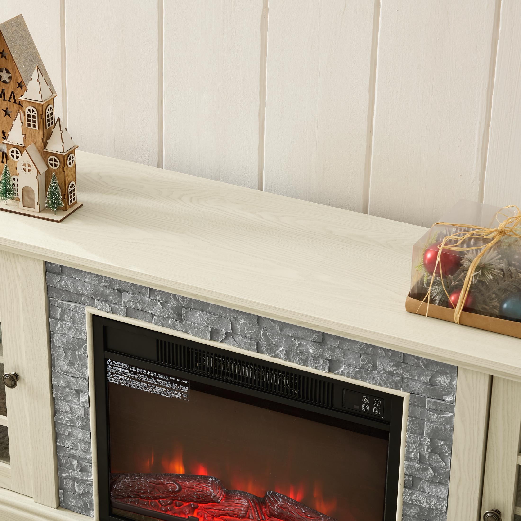 UHOMEPRO Fireplace TV Stand for TVs up to 75", White Large Entertainment Center with 23" Electric Fireplace for Living Room, 70" Modern TV Stand with 2-Door Storage