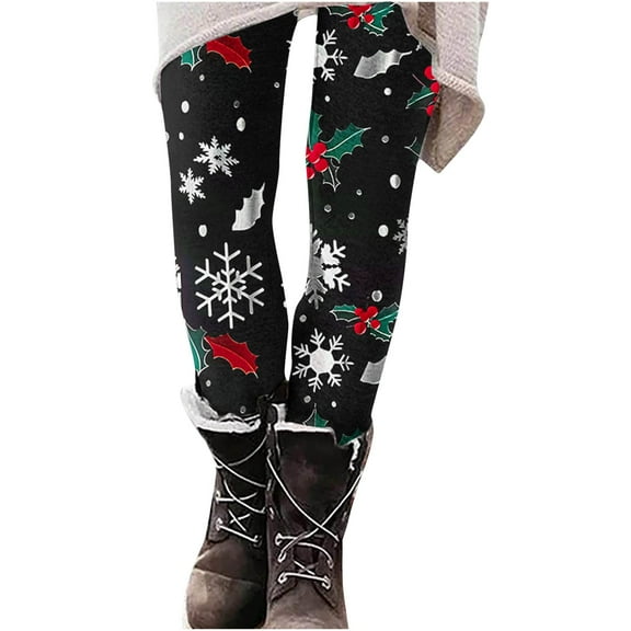 Mingw Christmas Leggings for Women Funny Santa Snowflake Print Costume Holiday Tights High Waist Workout Leggings Ugly Christmas Yoga Pants,Black,S