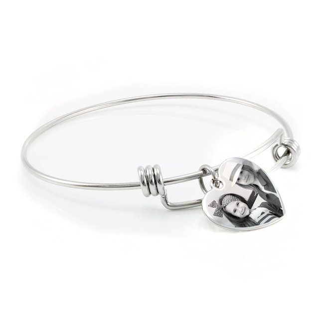 Photos Engraved - Photo Personnalisée Bracelet Fil Coeur Breloque Gravé en Acier Inoxydable - Gravure sur le Revers Libre - W-AN-SHST