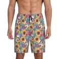 thumbnail image 1 of Balery colorful Skull sunflower Pantalones cortos de pijama de punto de algodón para hombre con cinturilla y bolsillos-Large, 1 of 6