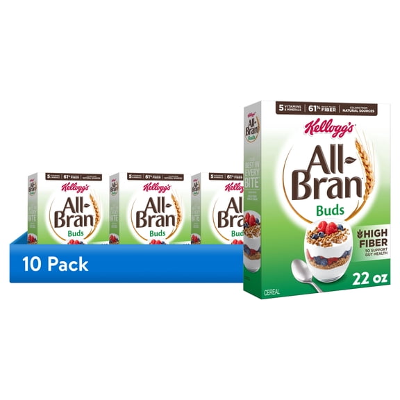 (10 pack) Kellogg's All Bran Buds Breakfast Cereal, 8 Vitamins and Minerals, High Fiber Cereal, Original, 22oz Box (1 Box)