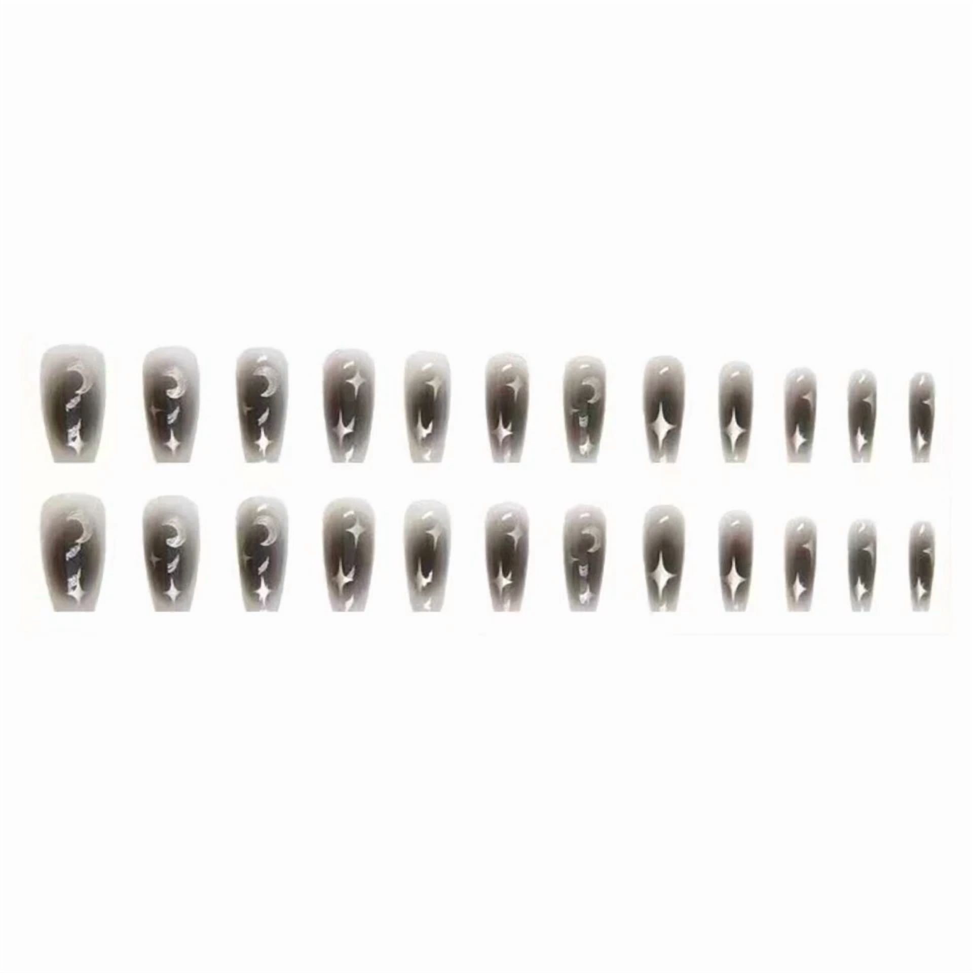 Portable Fake Nails With Glitter Pattern French Style Press On Nails Manicure