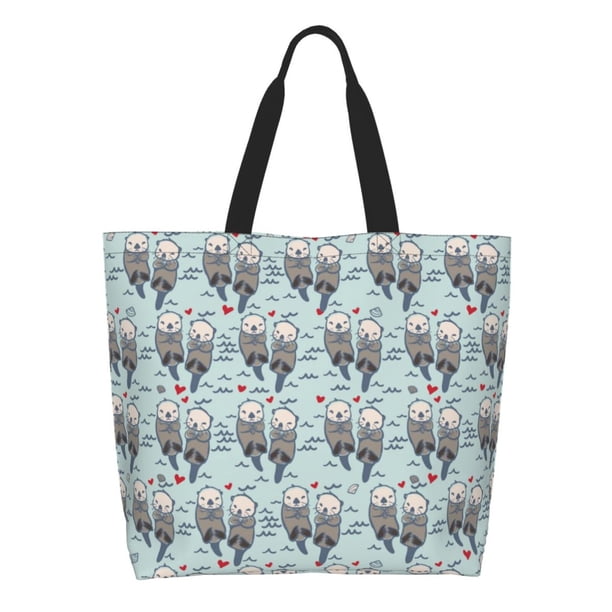 Balery Sea Otter Bolsa Tote Estilo Estético con Cremalleras, Bolsa de Hombro, Bolsa de Compras Grande y Plegable