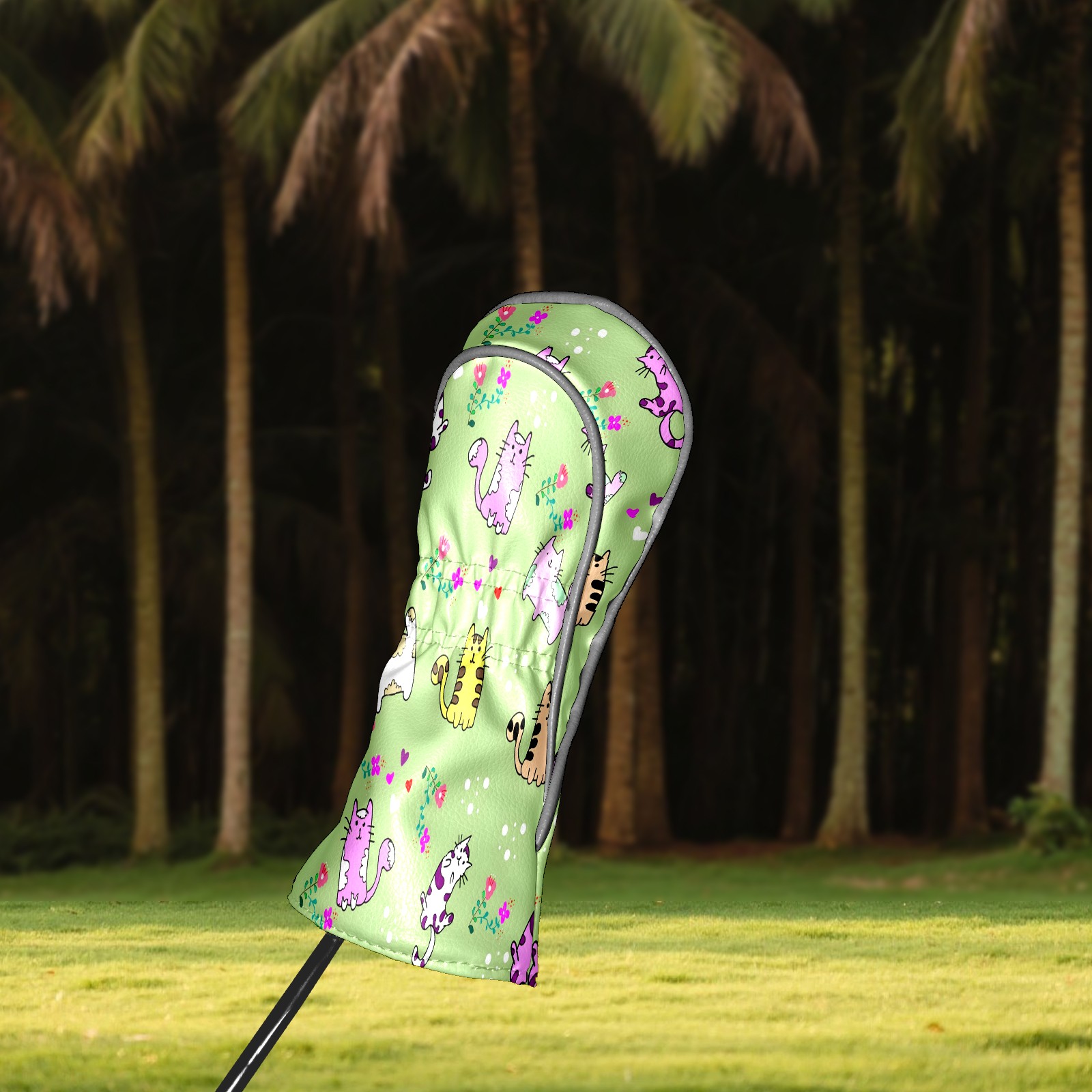 Golf Club Covers, Green Cat Premium PU Leather Driver Hybrid Putter Head Covers with Velvet Lining, Waterproof Golf Gifts for Men Women