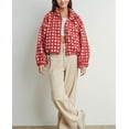 thumbnail image 5 of Womens Checkered Sherpa Coats Cropped Cropped Long Sleeve Plaid Fleece Coats Casual Zip up Gingham Outwear with Pockets, 5 of 11