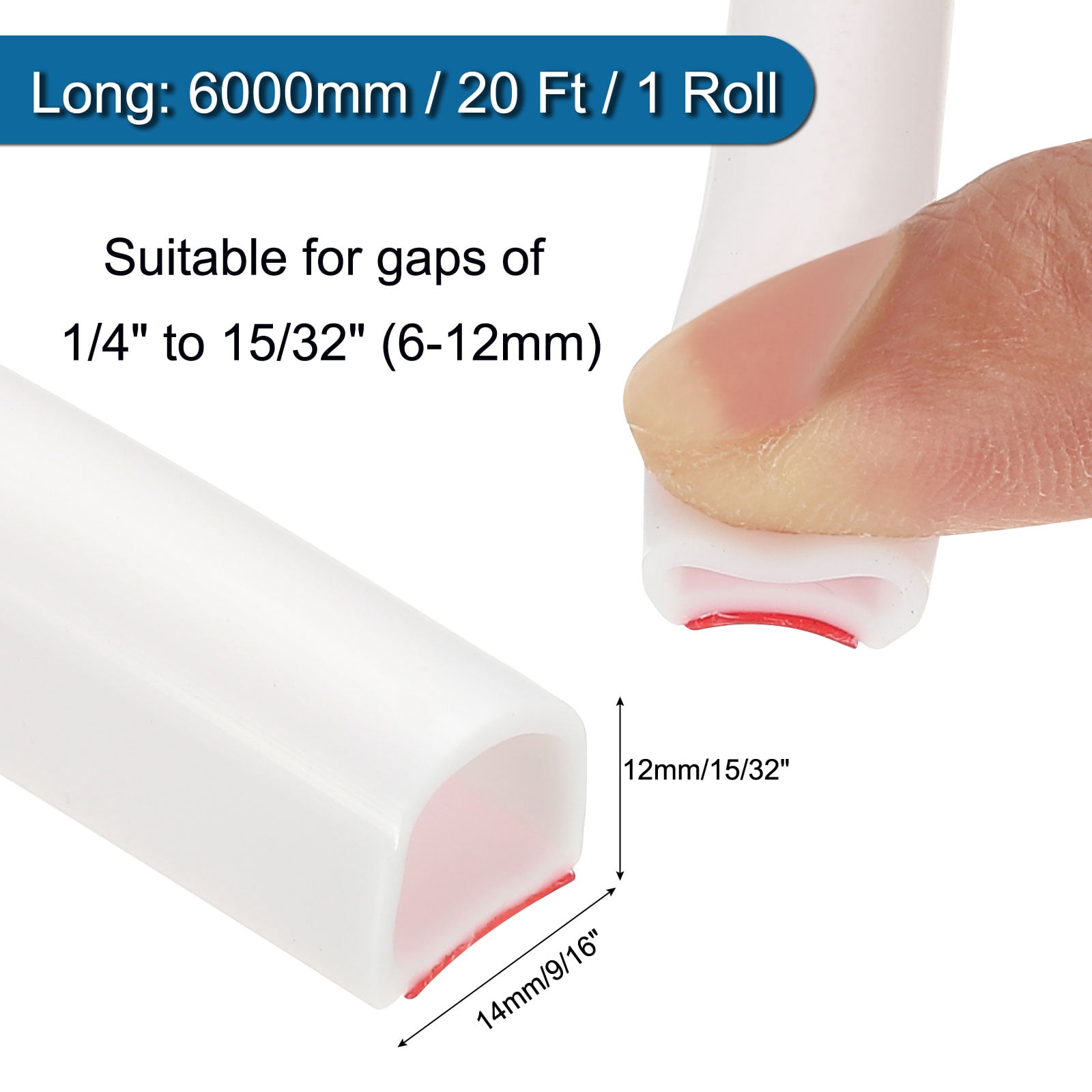 Uxcell 20 Ft 9/16" W x 1/2" T D Shape Silicone Weather Stripping Door Seal, White/Red