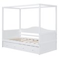thumbnail image 4 of Twin Canopy Bed with Trundle, Solid Wood Day Bed Frame with Headboard, Footboard and Backrest, Four-Poster Sofa Bed with Sturdy Slats Support for Boys Girls Adults, No Box Spring Needed, White, 4 of 7