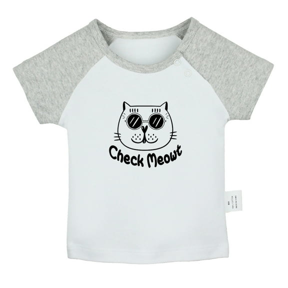 Check Meowt Funny T shirt For Baby, Newborn Babies T-shirts, Infant Tops, 0-24M Kids Graphic Tees Clothing (Short Gray Raglan T-shirt, 0-6 Months)