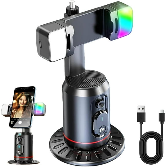 AimoStand – Built-in AI Camera Smart Auto-Tracking Phone Stand, Auto Face Tracking Phone Tripod, 360° Face & Body Tracking, Gesture Control, for Video Recording Streaming Vlog