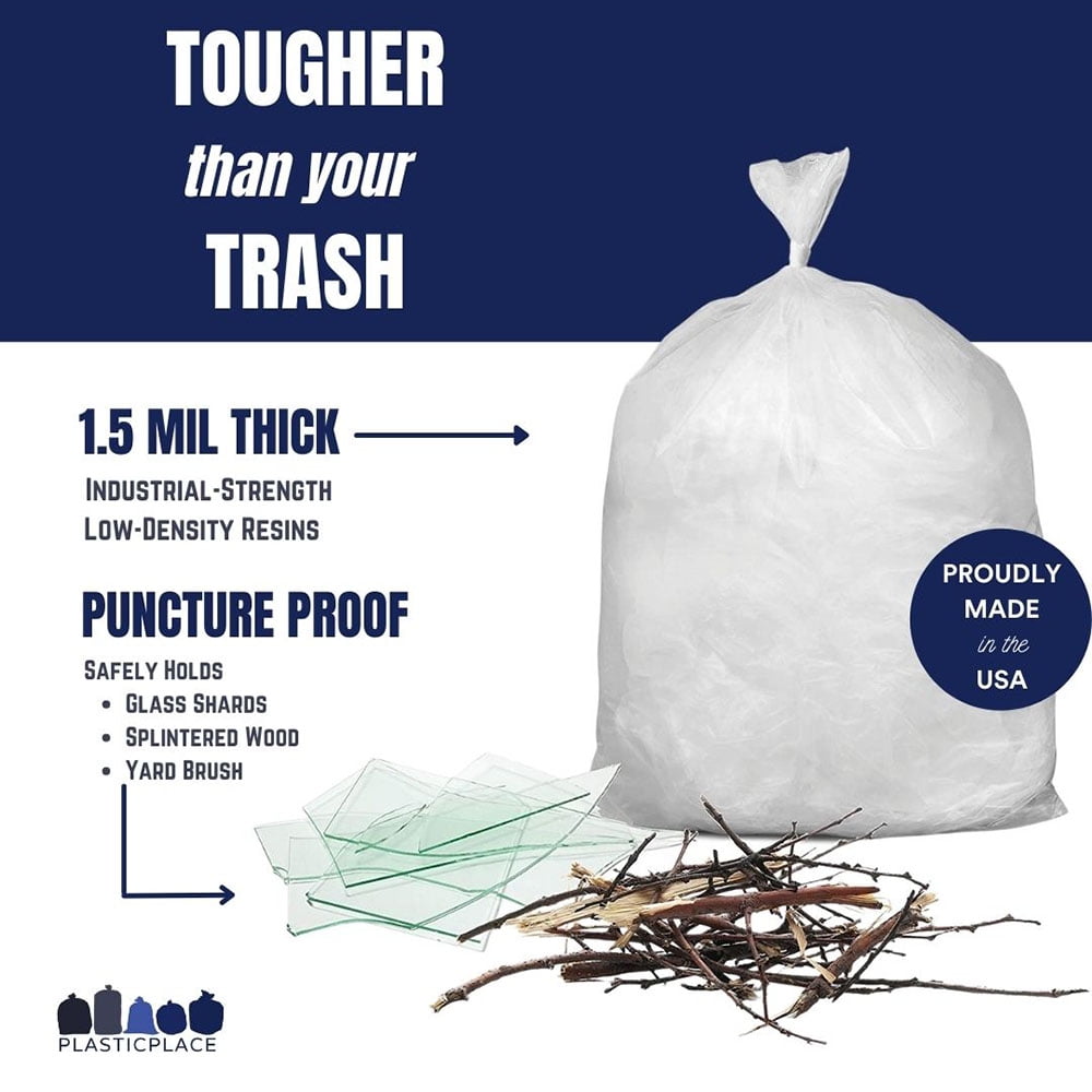 Plasticplace 65 Gallon Trash Bags │ 1.5 Mil │ Clear Heavy Duty Garbage Can Liners │ 50” x 48” (50Count)