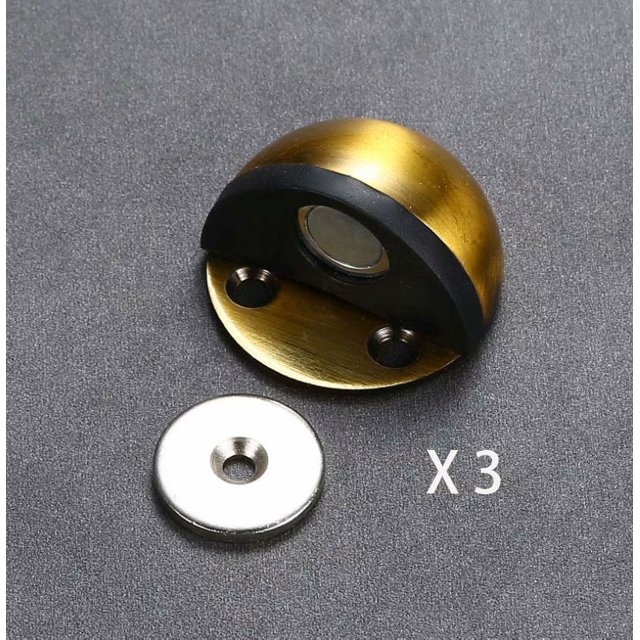 Tope de puerta sin perforaciones, tapón anticolisión de succión de piso de acero inoxidable 304, tapón de puerta magnético fuerte, 3 piezas (bronce amarillo)