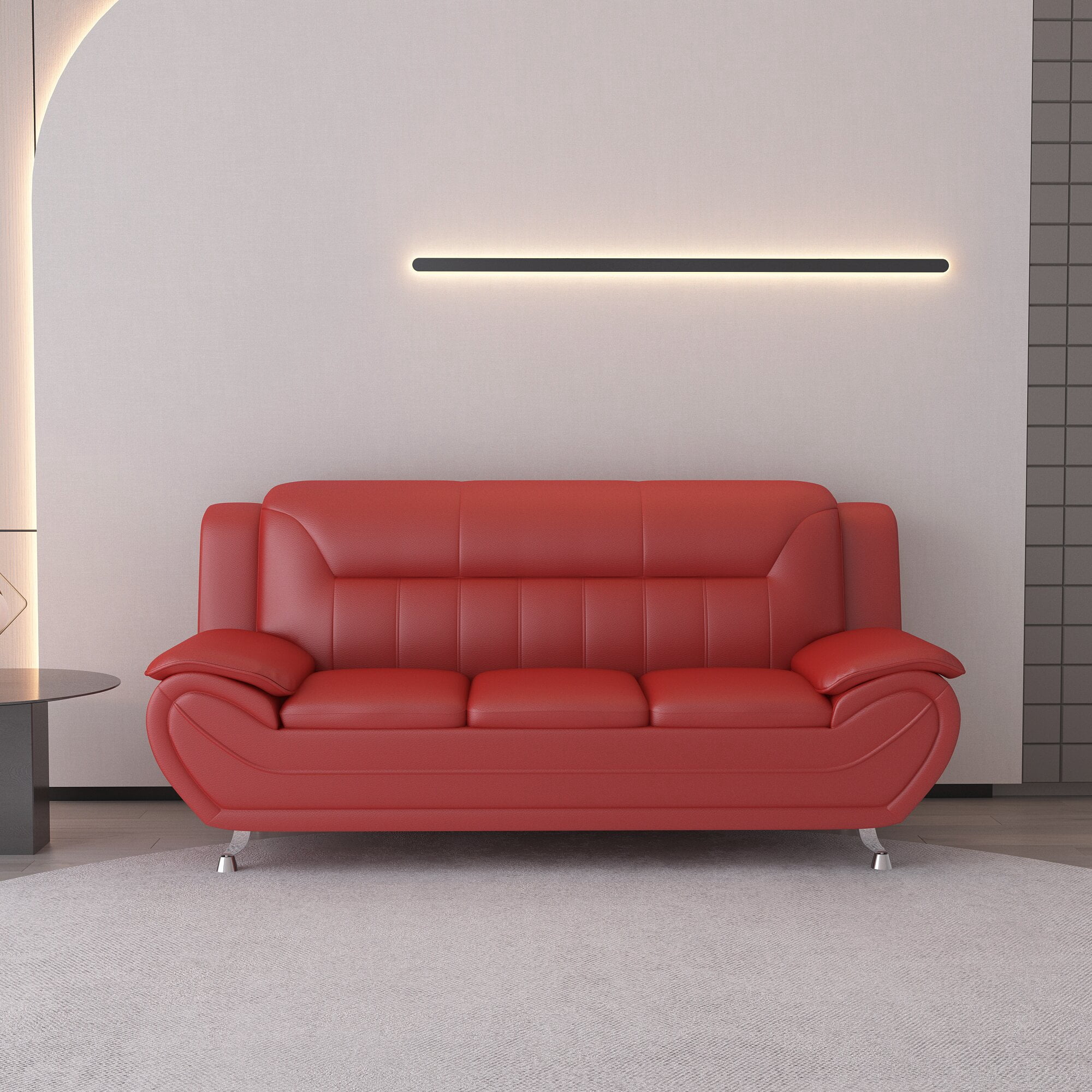 Uspridefurniture Sanuel 79.2" Faux Leather Pillow Top Arm Sofa,Red