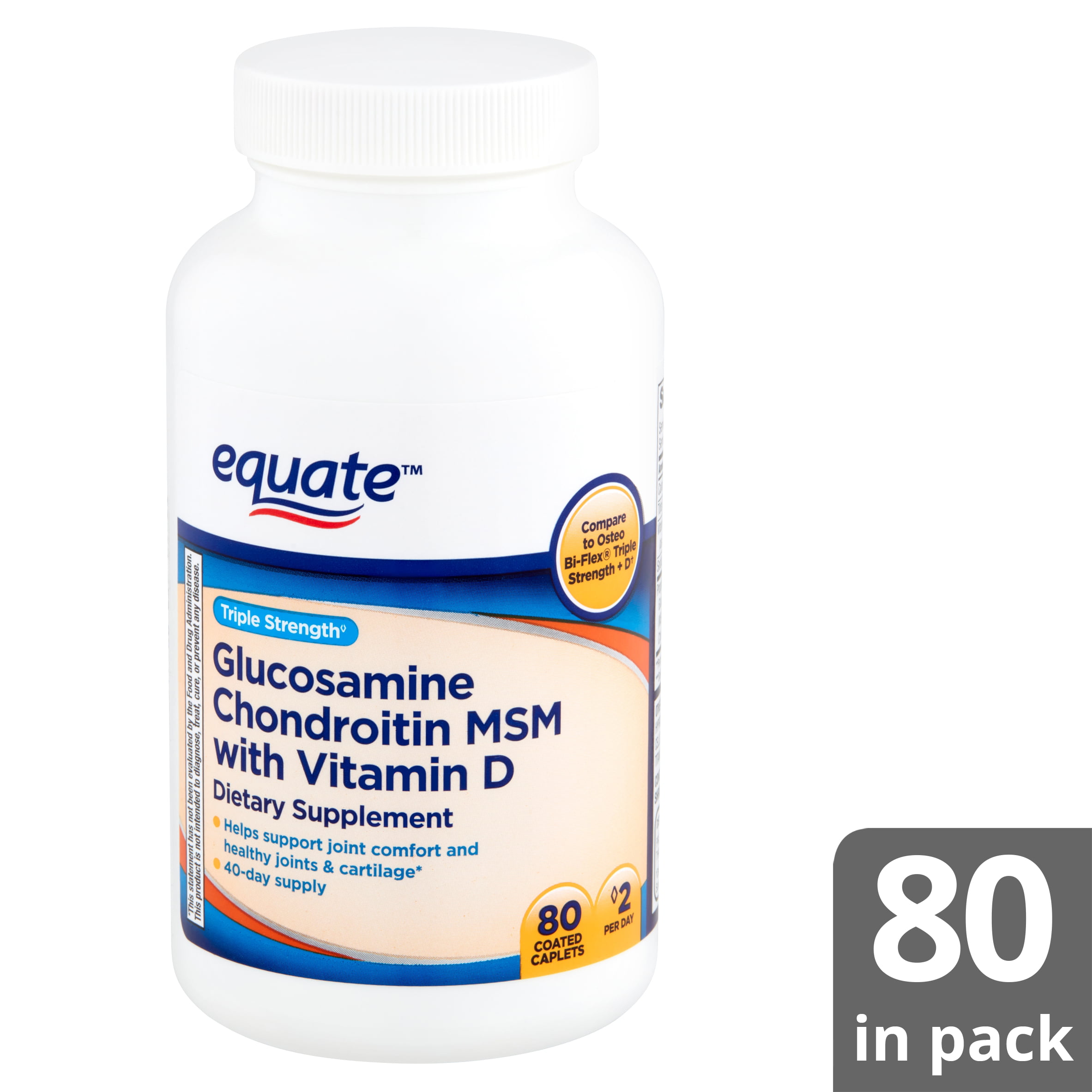 Equate Strength Glucosamine Chondroitin MSM with Vitamin Dietary Supplement, 80 count - Walmart.com