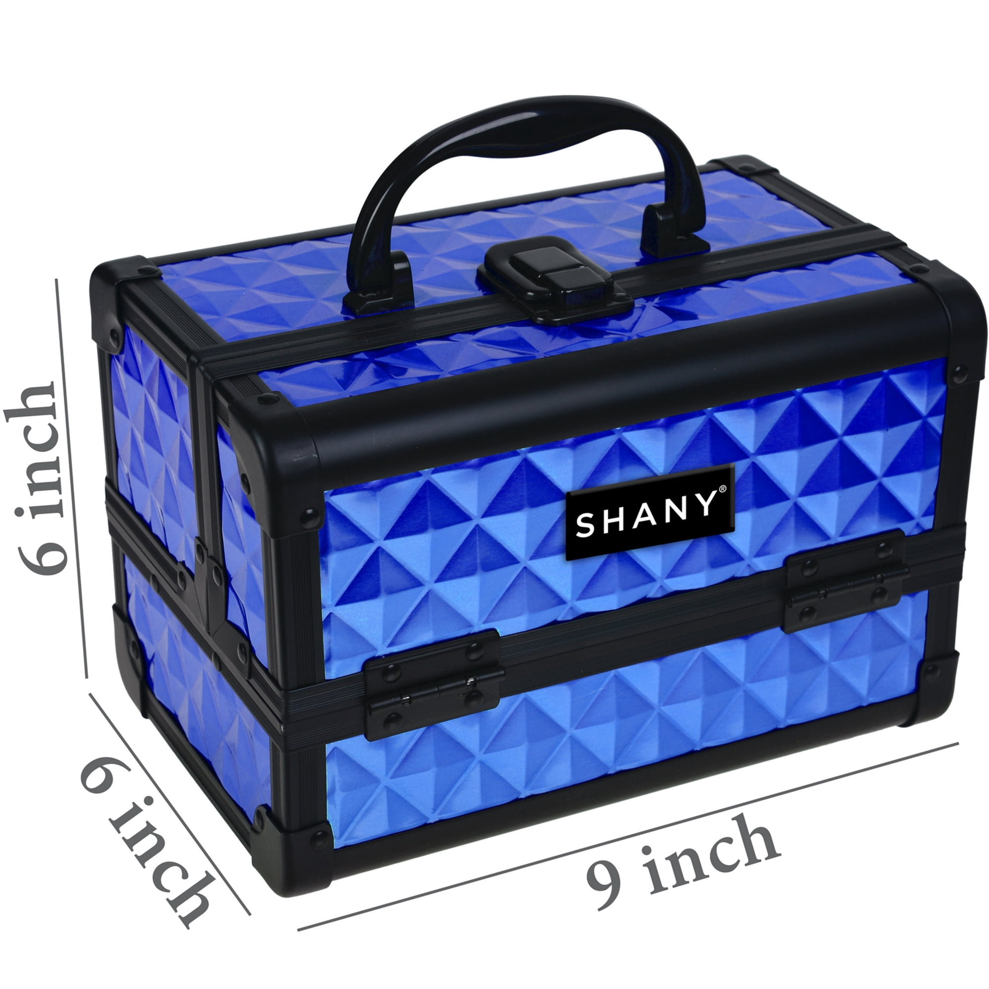SHANY Chic Makeup Train Case Cosmetic Box Portable Makeup Case Cosmetics Beauty Organizer Jewelry storage with Locks , Multi trays Makeup Storage Box with Makeup Mirror - Peacock Blue