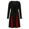 thumbnail image 4 of Halloween Dresses for Women Color Block Medieval Renaissance Waist Strap Dress Long Sleeve V Neck Dress, 4 of 7