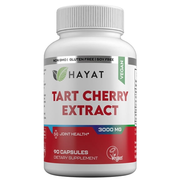 Hayat Vitamins Vegan Natural Tart Cherry Extract 3000 MG, Potent 10:1 Extract, Certified Halal, 90 Capsules