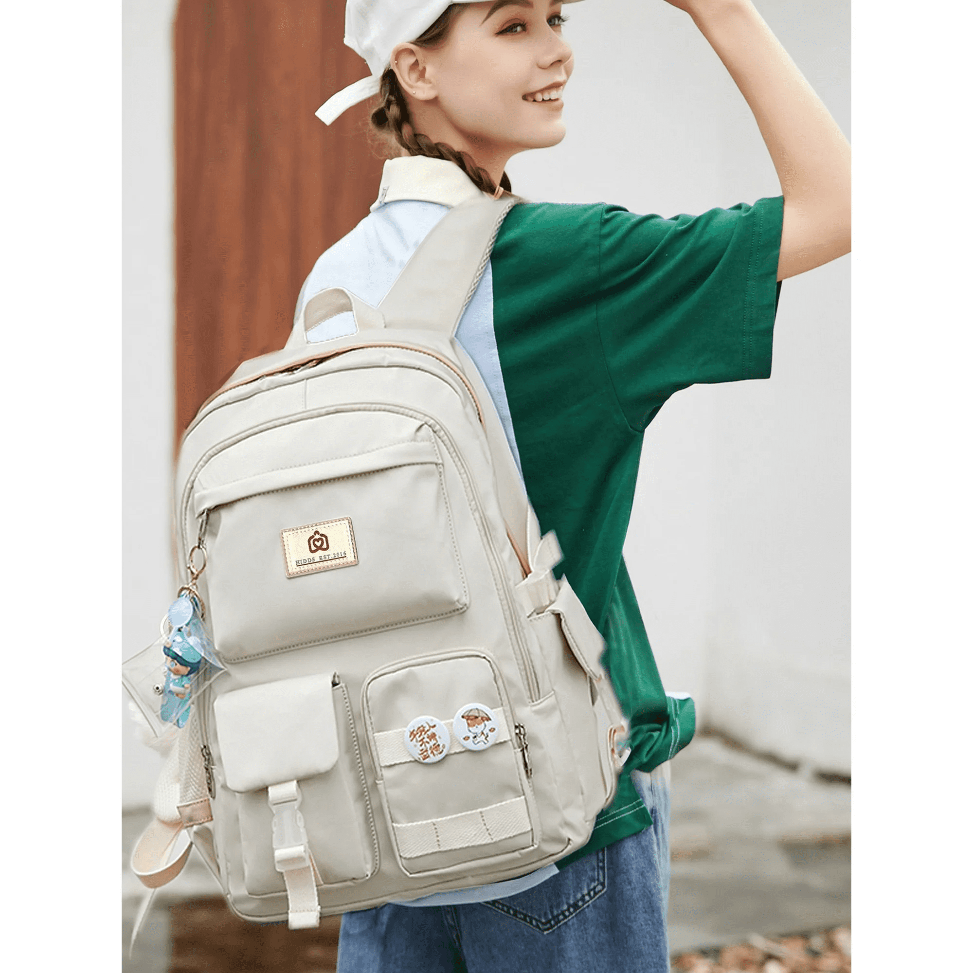 AO ALI VICTORY  3PCS-With lunch bag, pencil box Laptop Backpack 15.6 Inch Bag College Backpacks Backpack Set Anti Travel Back Pack Large Bookbags forTeens Women(White)