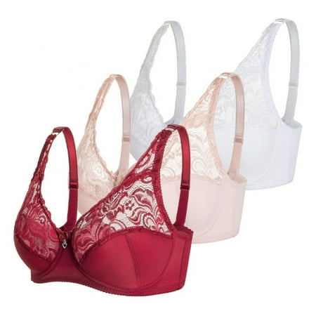 

Popvcly 3 Pack Women s Lace Bra Embroidery Floral Underwire Bras Unlined 3/4 Cups Underwear Plus Size