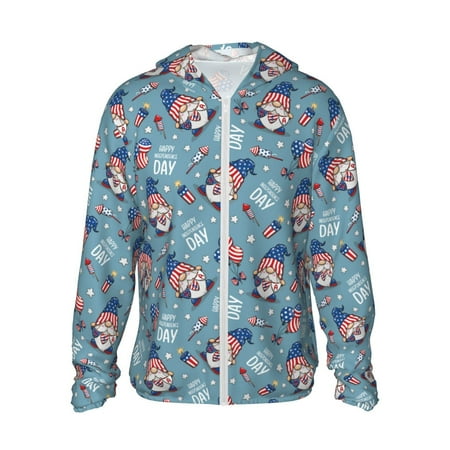 Sigee Independence With Gnome Print UPF50+ Men s Sun Protection Hoodie Shirt SPF UV Shirt Long Sleeve Fishing Outdoor Lightweight S-3XL