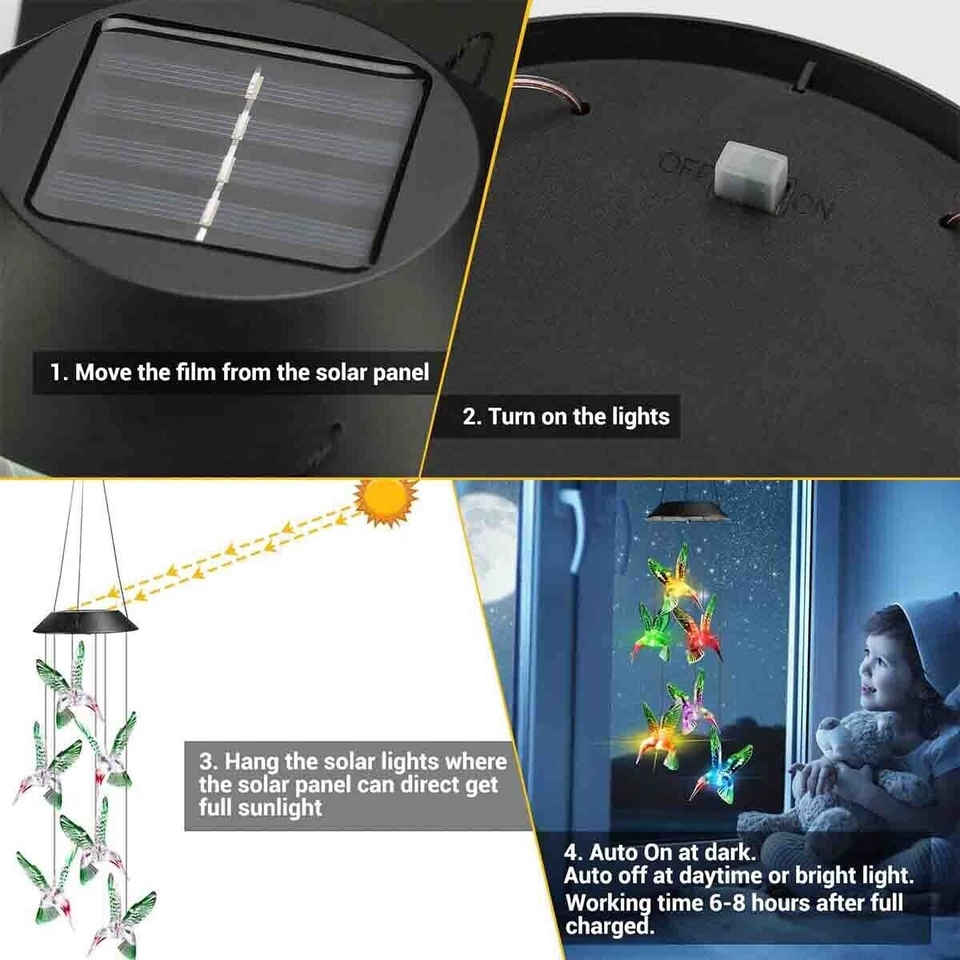 PURELY- Solar Wind Chimes Lights Led Color Changing Hanging Hummingbird Ball Garden Lamp