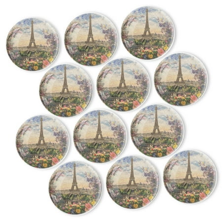 

Strong Refrigerator Magnet Fridge Sticker The Eiffel Tower Surrounded By Spring Flowers 12Pcs Beautiful Photo Decorative Magnet Set Small Round Crystal Glass Craftwork for Refrigerator Decor