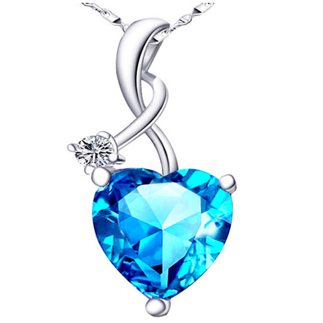 Devuggo 4.03 Carat TCW Heart Shaped Gemstone Created Blue Topaz 925 Sterling Silver Necklace Pendant with free 18"... by