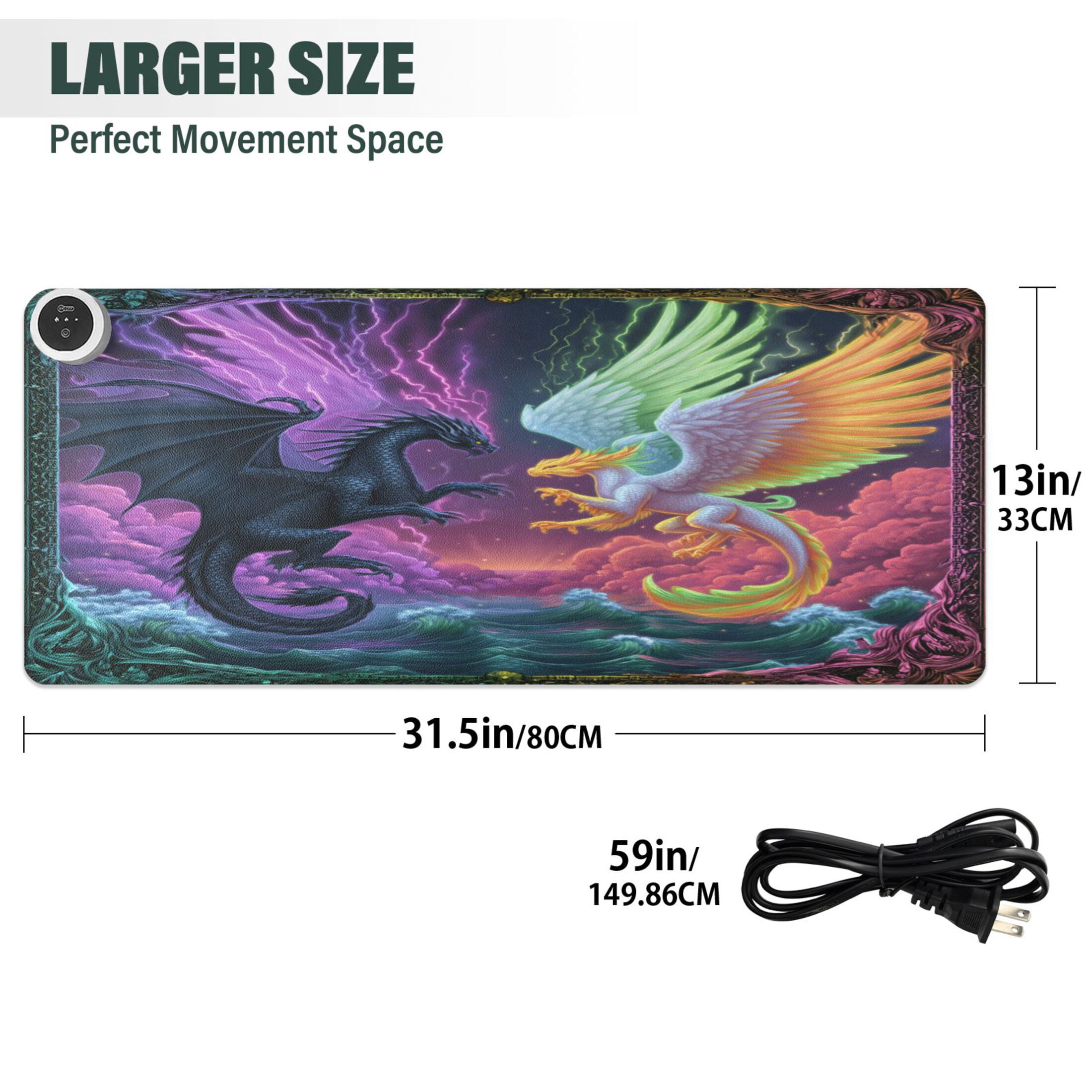 Large Heated Desk Mat Mouse Pad 31.5"x13"PU Leather Graphene Heating Desk Warmer with 3 Temperature Settings 110V US Plug Non-Slip Warm Pad for Home, Office, and Gaming Magic Dragon Game Card