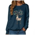 thumbnail image 6 of Kaprioy Sweatshirts for Women Christmas Colorful Elk Graphic Long Sleeve Shirt Holiday Vacation Pullover Tops Fall Fashion Clothing Navy, XL, 6 of 6