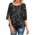 thumbnail image 2 of Wangmeiwg Womens Casual Floral printed O-Neck Loose 3/4 Sleeve Chiffon Blouse Tops Swim Tops, 2 of 7
