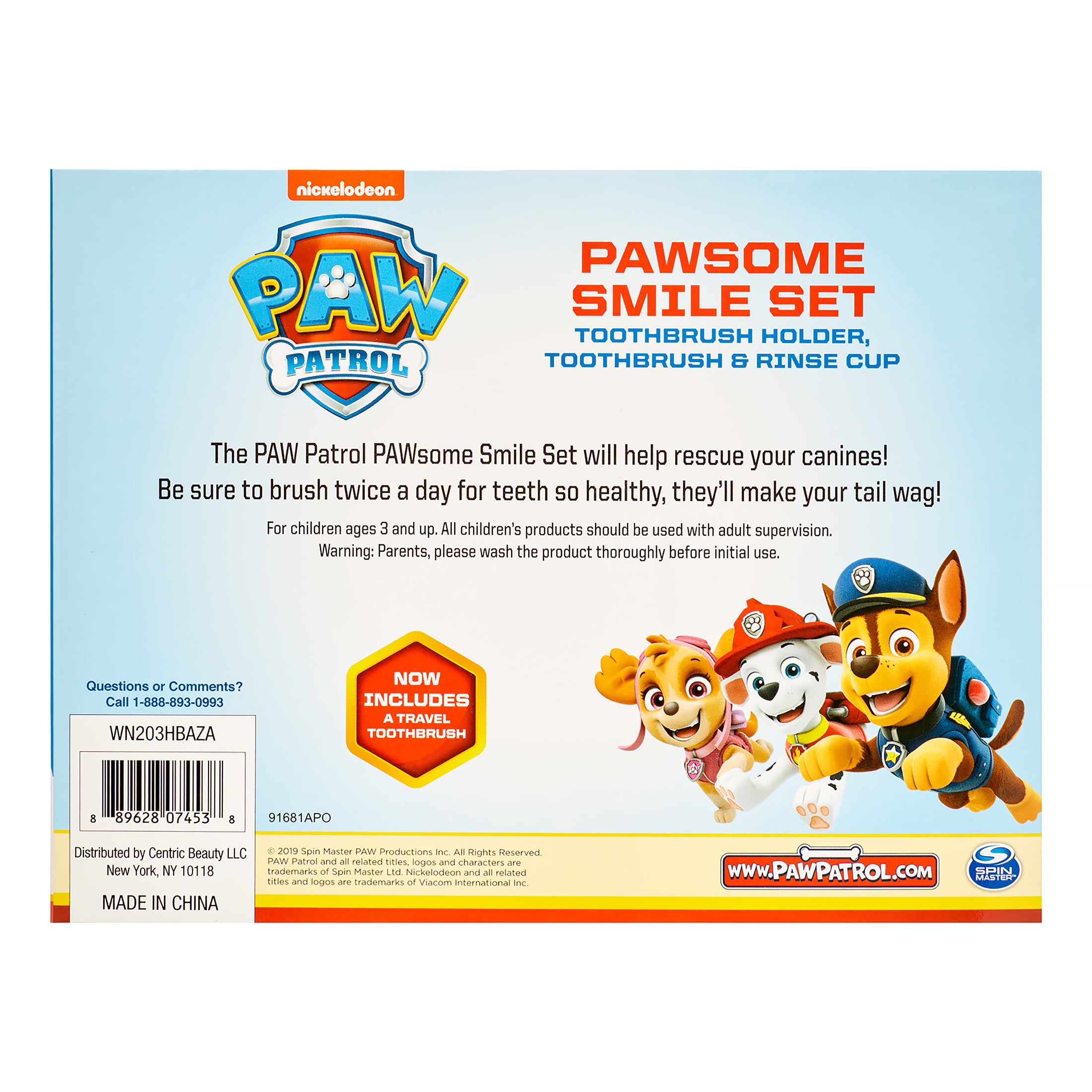 PAW Patrol 3-Piece PAWsome Smile Toothbrush and Holder Set - Walmart.com