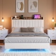 thumbnail image 2 of Blanca queen floating marco de cama con LED lights y estación de carga - no box spring required, easy to assemble, 2 of 7