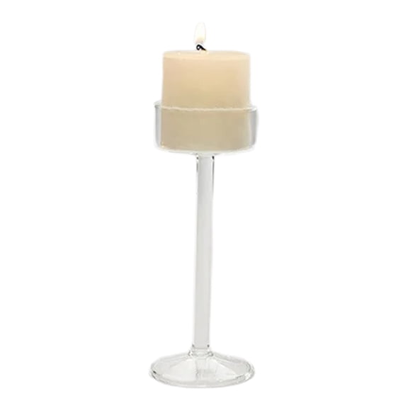 Vintage Glass Candlestick Holder Tall Long Stem Clear Tealight Stand for Home Wedding Table Centerpieces Decors